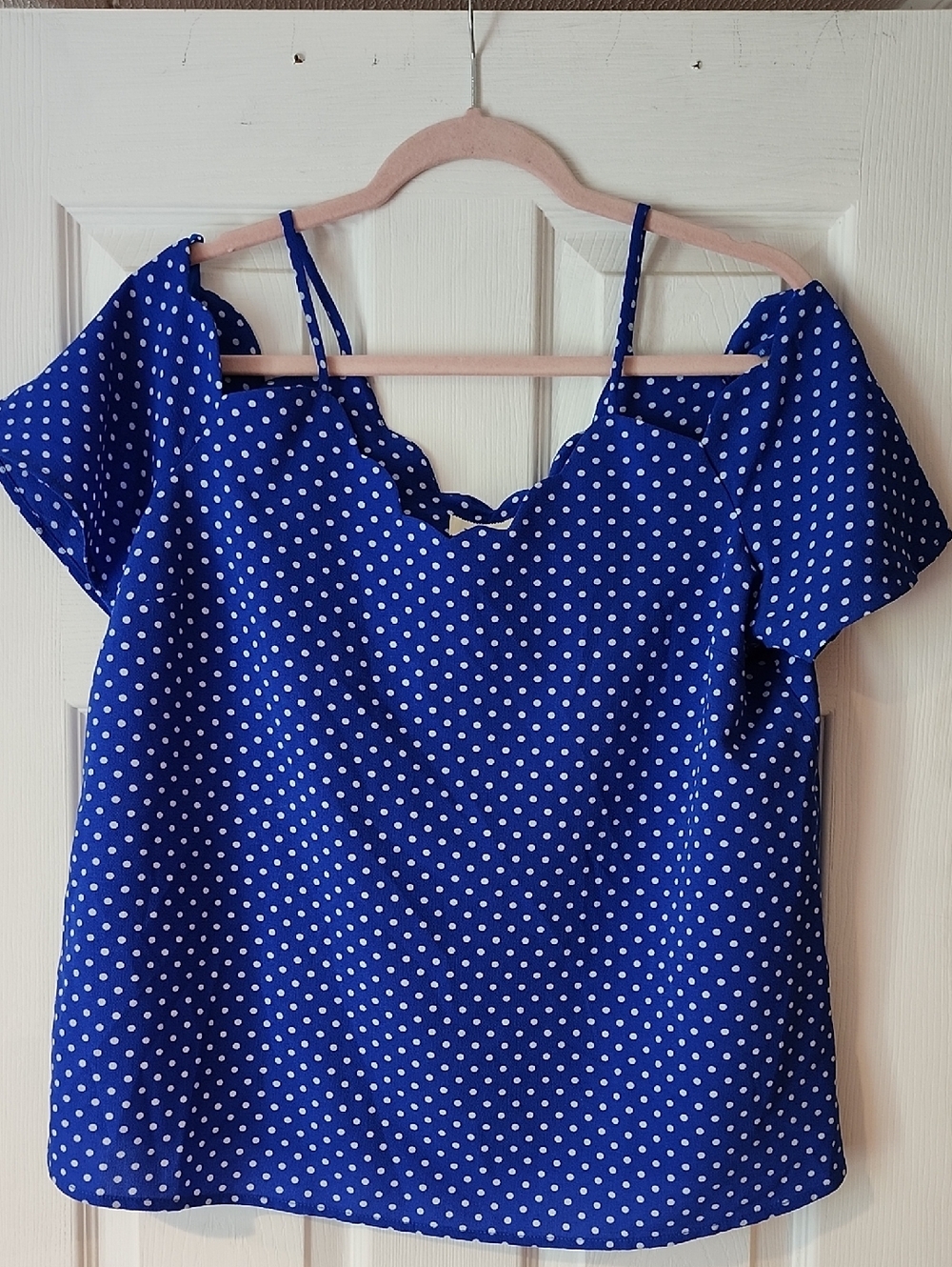 Monteau Blue Polka Dot Off-Shoulder Women's Top
